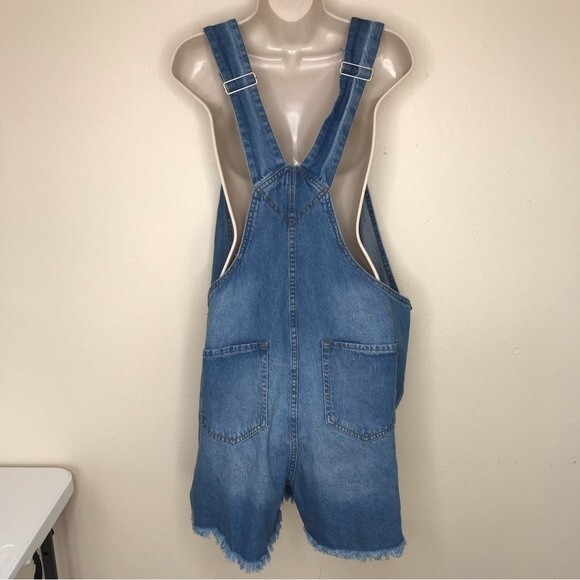 Spoon Graffiti Graphic Short Overalls Denim Blue Jean Shortalls Women Size 2X - Picture 5 of 15
